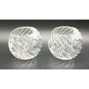 Vintage Crystal Swirl Votive Tealight Holders | Set of 2  | Heavy